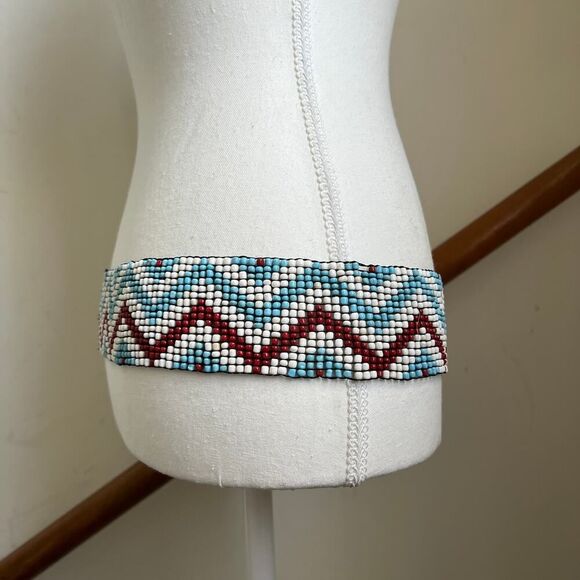 Stretchy southwestern beaded boho thick big wide statement festival belt - Picture 3 of 7